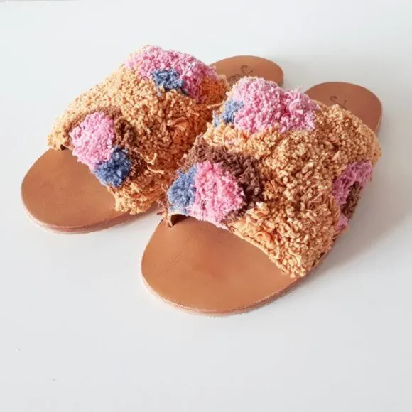 NWOT Free People Yuma woven &quot;shag&quot; peep toe sandal mules, 37
