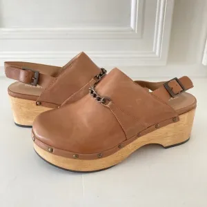 NWOT Silent D Anthropologie Georgia Slingback Heeled Brown Clogs Sz 40