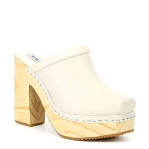 NWOT STEVE MADDEN Alvara Leather Block Heeled Mule Sandals Bone 9.5”