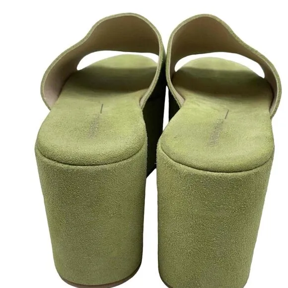 NWT $200 Intentionally Blank Camp Platform Slides Green Suede Mules - Size 7.5