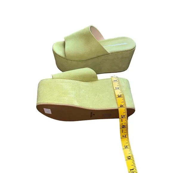 NWT $200 Intentionally Blank Camp Platform Slides Green Suede Mules - Size 7.5