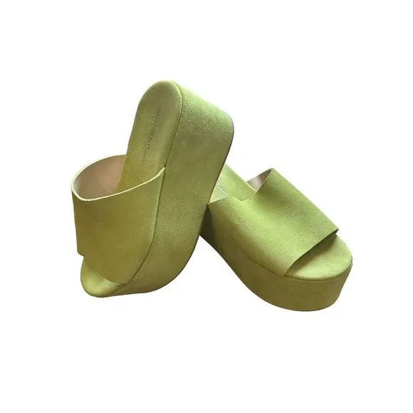 NWT $200 Intentionally Blank Camp Platform Slides Green Suede Mules - Size 7.5