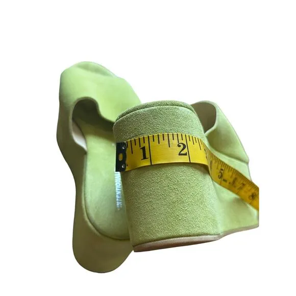 NWT $200 Intentionally Blank Camp Platform Slides Green Suede Mules - Size 7.5
