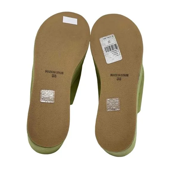 NWT $200 Intentionally Blank Camp Platform Slides Green Suede Mules - Size 7.5