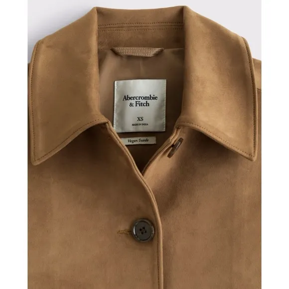 NWT Abercrombie &amp; Fitch Vegan Suede Button Through Barn Jacket Preppy Brown XS