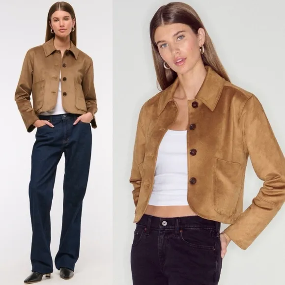 NWT Abercrombie &amp; Fitch Vegan Suede Button Through Barn Jacket Preppy Brown XS
