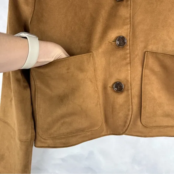 NWT Abercrombie &amp; Fitch Vegan Suede Button Through Barn Jacket Preppy Brown XS