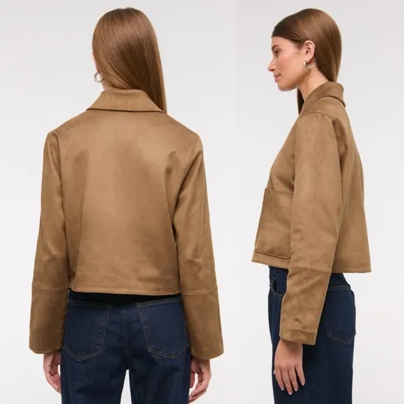 NWT Abercrombie &amp; Fitch Vegan Suede Button Through Barn Jacket Preppy Brown XS