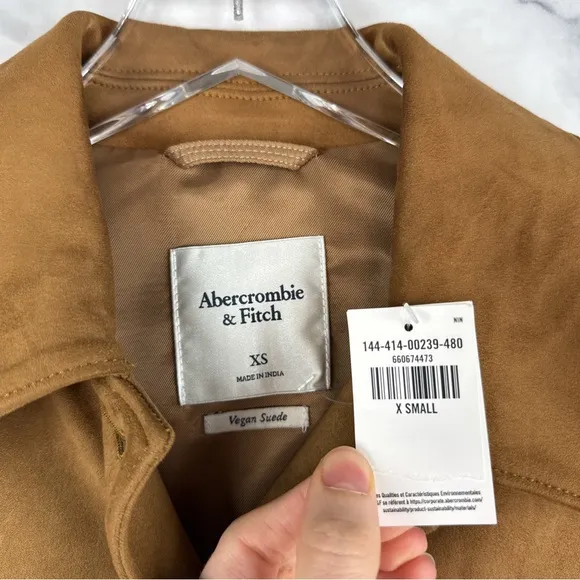NWT Abercrombie &amp; Fitch Vegan Suede Button Through Barn Jacket Preppy Brown XS