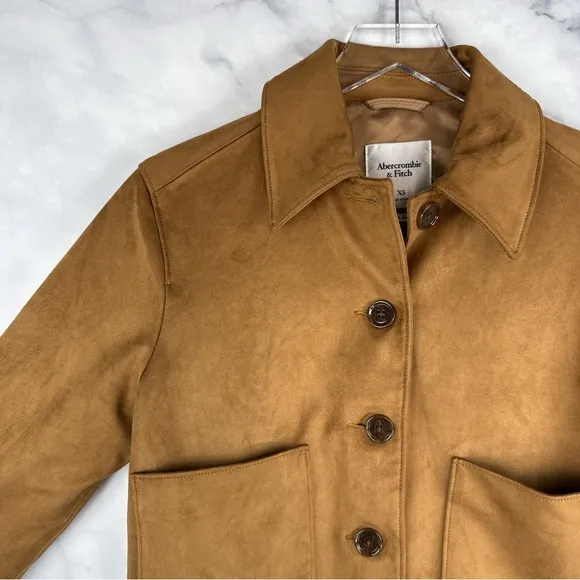 NWT Abercrombie &amp; Fitch Vegan Suede Button Through Barn Jacket Preppy Brown XS