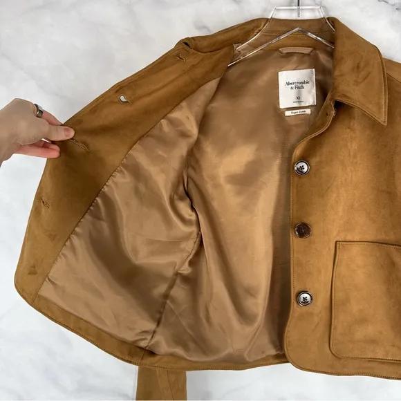 NWT Abercrombie &amp; Fitch Vegan Suede Button Through Barn Jacket Preppy Brown XS