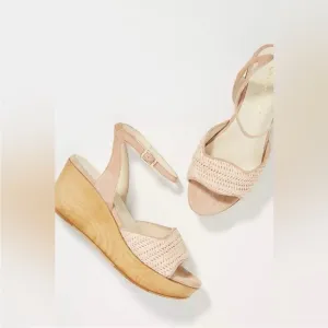 NWT Anthropologie Carmen Salas Dalia Wooden Wedge Sandals In Neutral Size 9.5 40