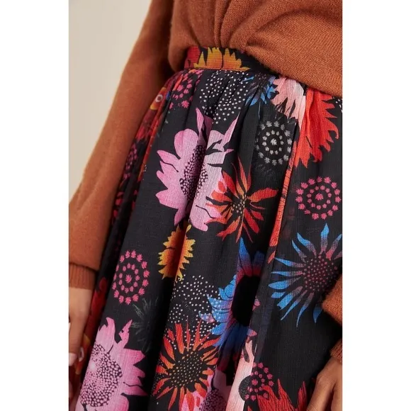NWT Anthropologie Rina Dhaka  Genia Floral Sunflowers Daisy Maxi Skirt Small​​​