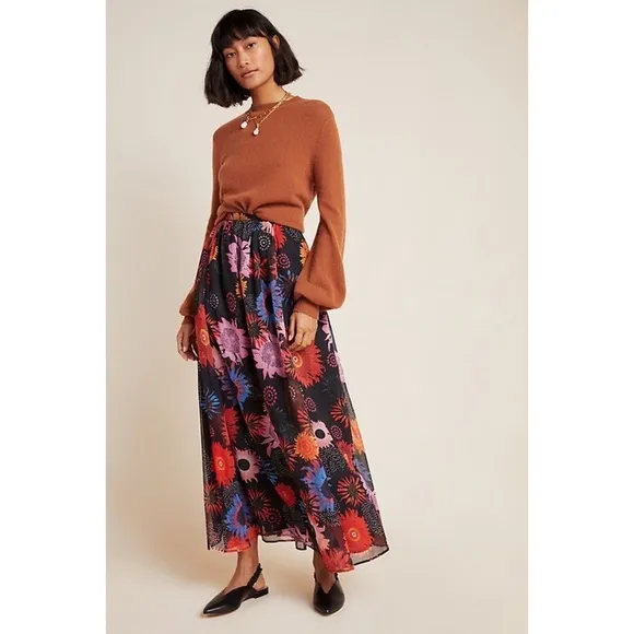 NWT Anthropologie Rina Dhaka  Genia Floral Sunflowers Daisy Maxi Skirt Small​​​