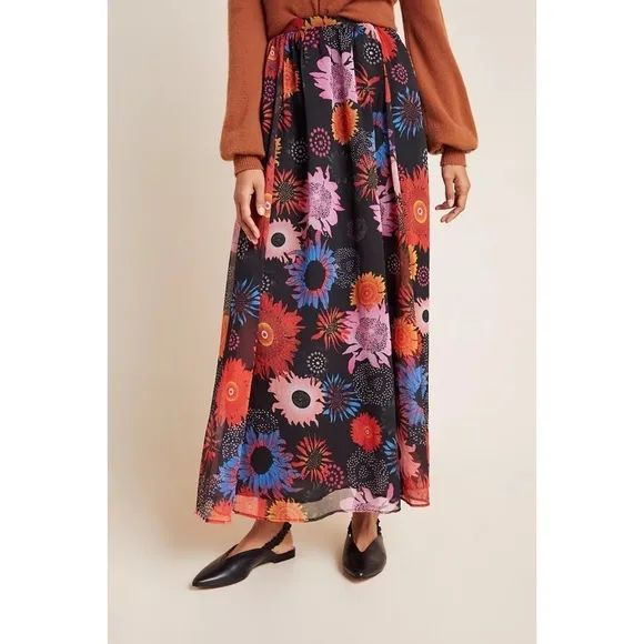 NWT Anthropologie Rina Dhaka  Genia Floral Sunflowers Daisy Maxi Skirt Small​​​