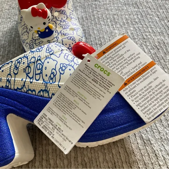 NWT Crocs x Hello Kitty Heels Blue Red Bow Clog Mules Size 8 Sanrio 2024