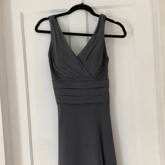 NWT David's Bridal surplice tank long chiffon bridesmaid pewter column gown