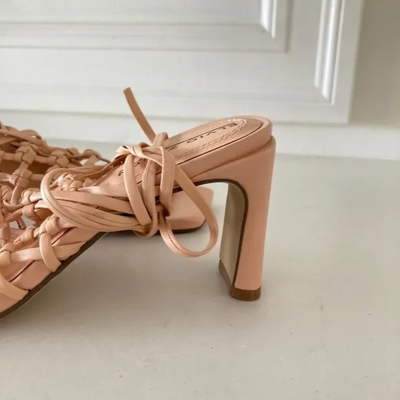 NWT Elvio Zanon Anthropologie Strappy Woven Neutral Leather Heels Sz 36
