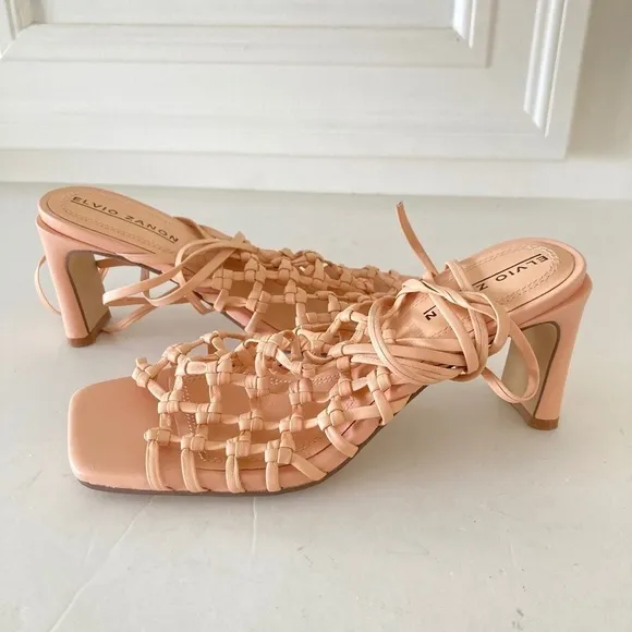 NWT Elvio Zanon Anthropologie Strappy Woven Neutral Leather Heels Sz 36