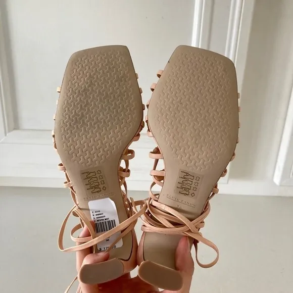 NWT Elvio Zanon Anthropologie Strappy Woven Neutral Leather Heels Sz 36