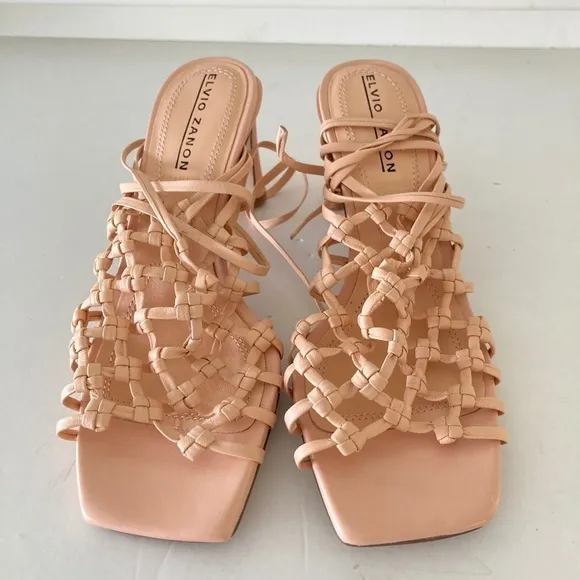 NWT Elvio Zanon Anthropologie Strappy Woven Neutral Leather Heels Sz 36