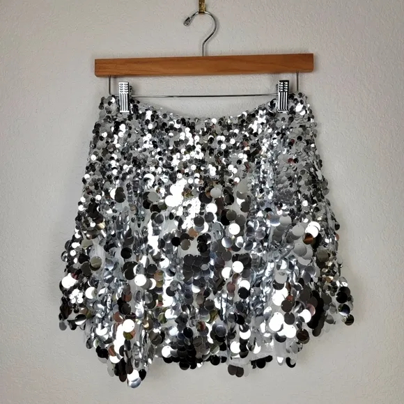 NWT Free People Can't Get Enough Sequin Mini Skirt Silver 2