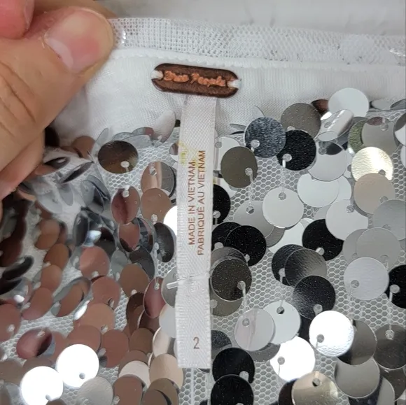 NWT Free People Can't Get Enough Sequin Mini Skirt Silver 2