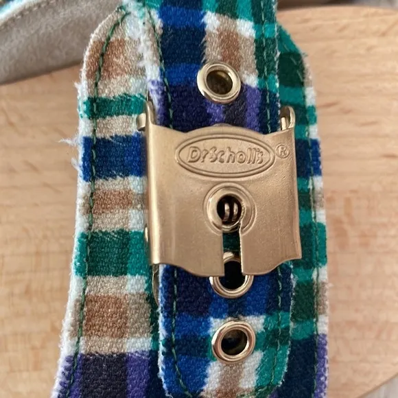NWT GANNI x Dr. Scholl's Plaid Wooden Clog Sandals Buckle Retro Slides Blue 9