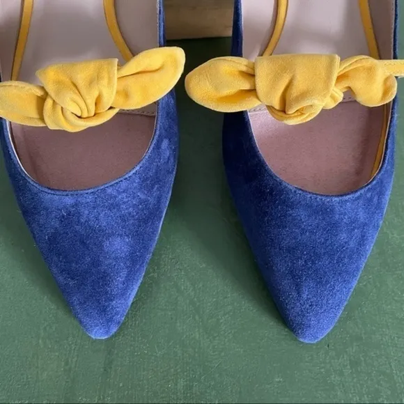 NWT James Chan NAJA Strappy Mules in Navy Sunburst Kidsuede