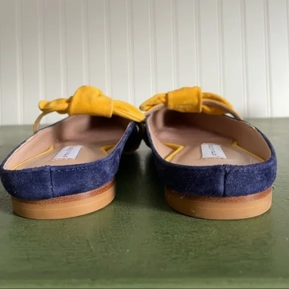 NWT James Chan NAJA Strappy Mules in Navy Sunburst Kidsuede