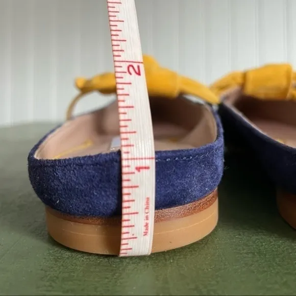 NWT James Chan NAJA Strappy Mules in Navy Sunburst Kidsuede
