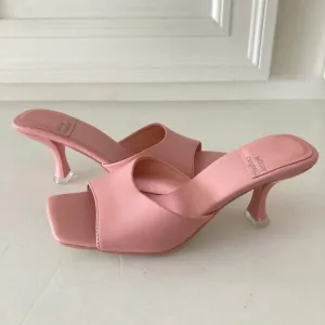 NWT Jeffery Campbell Anthropologie Square Toe Pink Leather Mules Sz 6.5