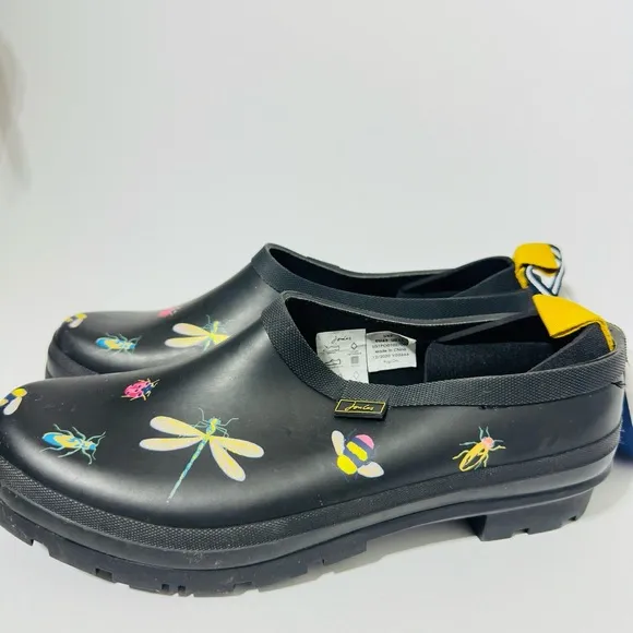 NWT Joules Slip On Shoes Rain Garden Clogs BlackBugs Rubber Ladybug Bee Black 11