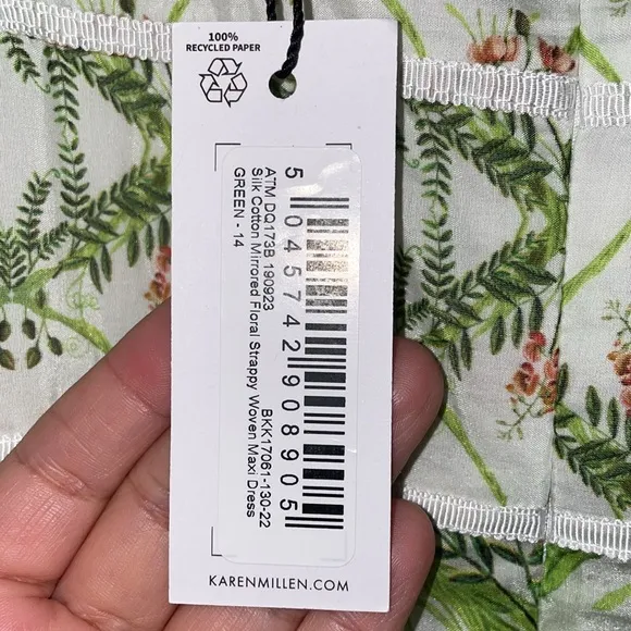 NWT Karen Millen Silk Cotton Mirrored Floral Strappy Woven Maxi Dress