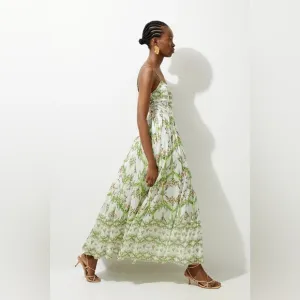 NWT Karen Millen Silk Cotton Mirrored Floral Strappy Woven Maxi Dress