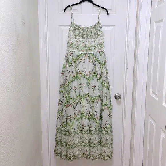 NWT Karen Millen Silk Cotton Mirrored Floral Strappy Woven Maxi Dress