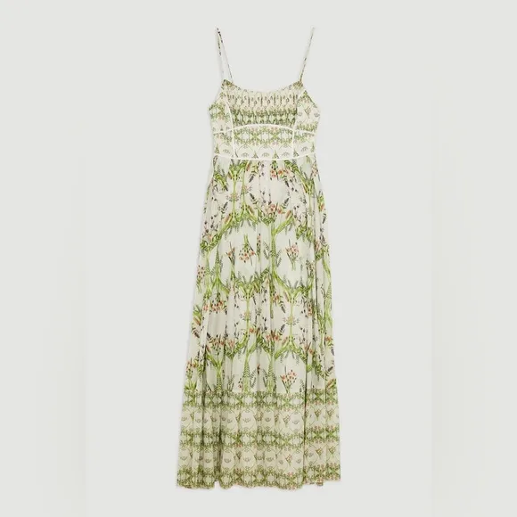 NWT Karen Millen Silk Cotton Mirrored Floral Strappy Woven Maxi Dress