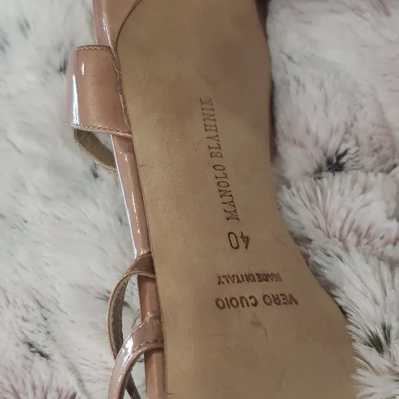NWT MANOLOS! BLAHNIK strappy nude stilettos slingback sandals heels size 8.5 - 9