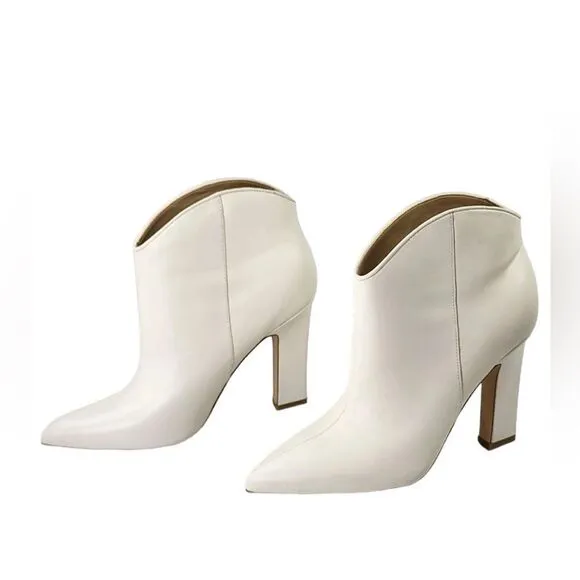 NWT MARC FISHER MASINA POINTED TOE LEATHER WESTERN BOOTIE WOMENS SIZE 8.5 IVORY