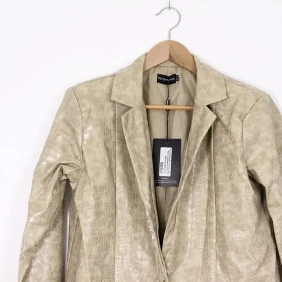 NWT Pretty Little Thing Cream Croc PU Oversized Blazer