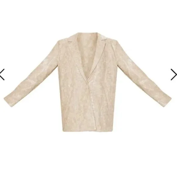 NWT Pretty Little Thing Cream Croc PU Oversized Blazer