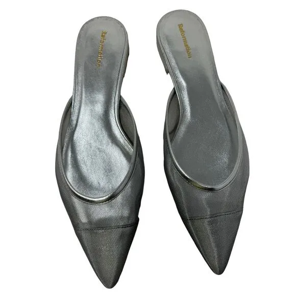 NWT Reformation Wesley Pointed Toe Silver Mesh Mule Flat 7