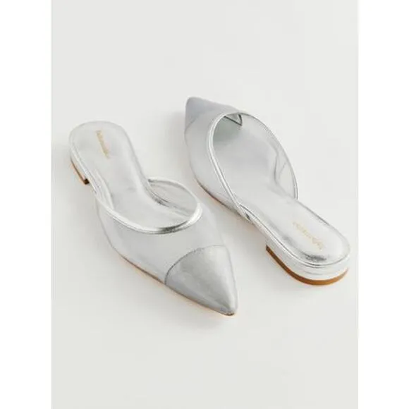 NWT Reformation Wesley Pointed Toe Silver Mesh Mule Flat 7