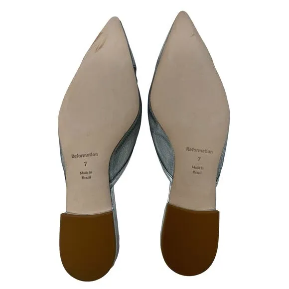 NWT Reformation Wesley Pointed Toe Silver Mesh Mule Flat 7