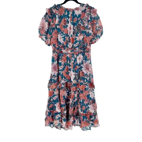 NWT SACHIN   BABI Dress Veronica Knee Length Teal Guava Blue Midi Casual