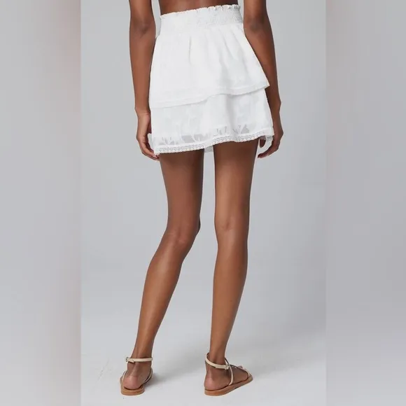 NWT SALTWATER LUXE Loretta Ruffle Tiered White Vanilla Lace Mini Skirt S…