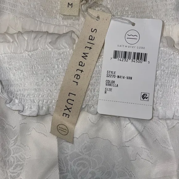 NWT SALTWATER LUXE Loretta Ruffle Tiered White Vanilla Lace Mini Skirt S…
