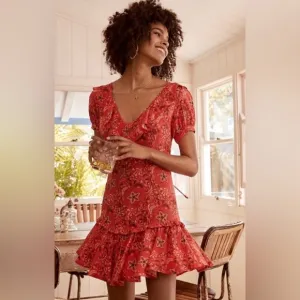 NWT SPELL &amp; THE GYPSY Collective Celestial Mini Dress Lace Up Back in Red SZ XS