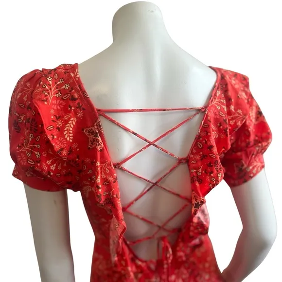 NWT SPELL &amp; THE GYPSY Collective Celestial Mini Dress Lace Up Back in Red SZ XS