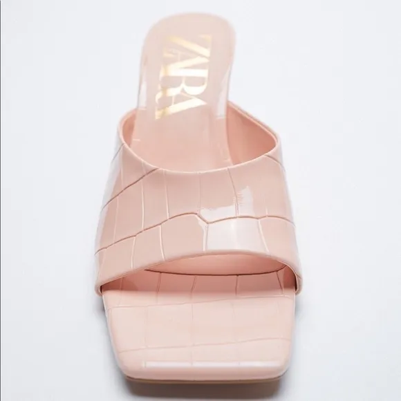 NWT. Zara Pink Animal Print Heeled Mules. Size 6,5.